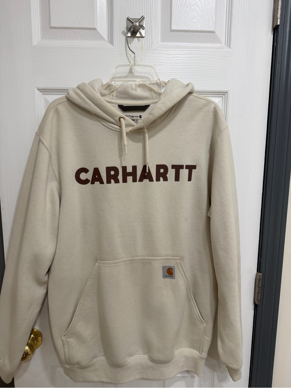Carhartt Cream Hoodie with Brown Logo